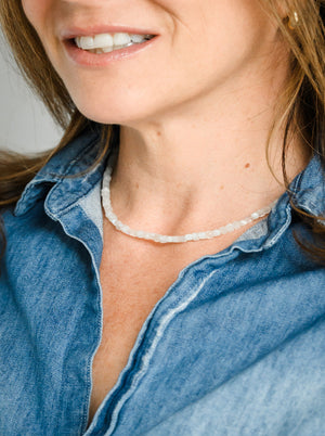 moonstone cube gemstone necklace | radiant malas | handmade in boulder, colorado