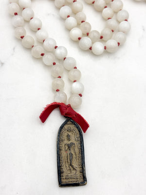 moonstone gemstone mala with brass  buddha pendant | radiant malas | handmade in boulder, colorado