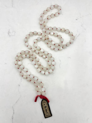 moonstone gemstone mala with brass  buddha pendant | radiant malas | handmade in boulder, colorado