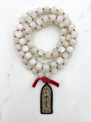 moonstone gemstone mala with brass  buddha pendant | radiant malas | handmade in boulder, colorado