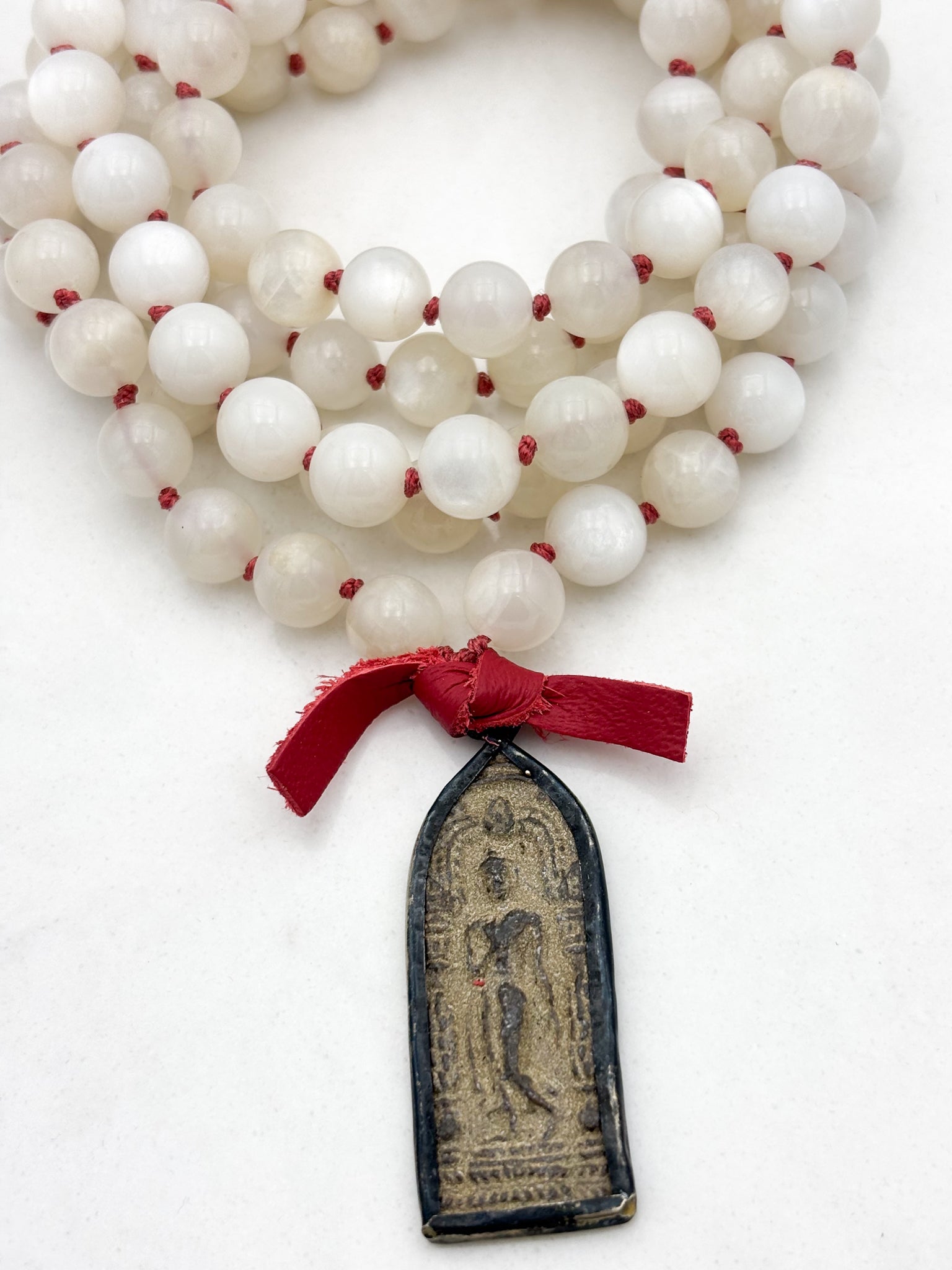 moonstone gemstone mala with brass  buddha pendant | radiant malas | handmade in boulder, colorado