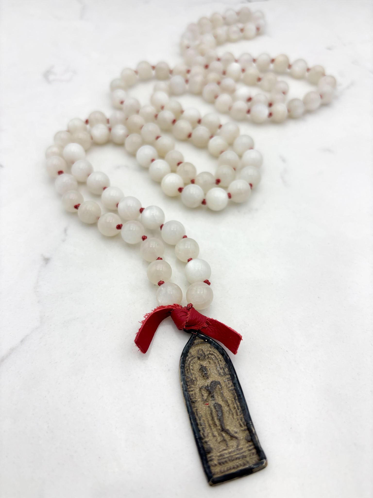 moonstone gemstone mala with brass  buddha pendant | radiant malas | handmade in boulder, colorado