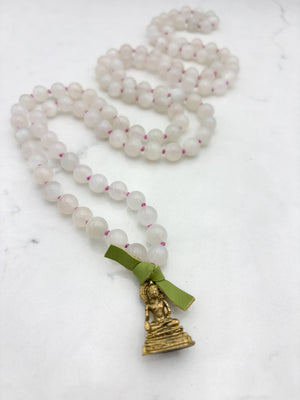 moonstone gemstone mala with brass  buddha pendant | radiant malas | handmade in boulder, colorado