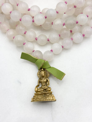 moonstone gemstone mala with brass  buddha pendant | radiant malas | handmade in boulder, colorado