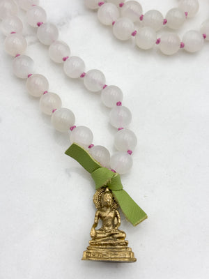 moonstone gemstone mala with brass  buddha pendant | radiant malas | handmade in boulder, colorado
