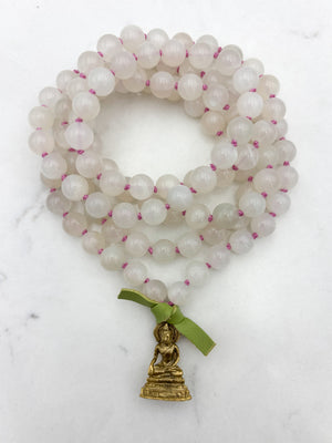 moonstone gemstone mala with brass  buddha pendant | radiant malas | handmade in boulder, colorado