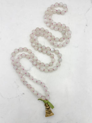 moonstone gemstone mala with brass  buddha pendant | radiant malas | handmade in boulder, colorado