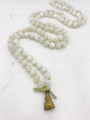 moonstone gemstone mala with brass  buddha pendant | radiant malas | handmade in boulder, colorado