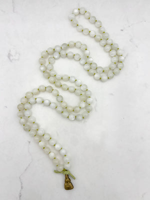 moonstone gemstone mala with brass  buddha pendant | radiant malas | handmade in boulder, colorado