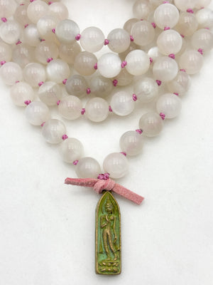 moonstone gemstone mala with brass patina buddha pendant | radiant malas | handmade in boulder, colorado