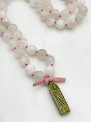moonstone gemstone mala with brass patina buddha pendant | radiant malas | handmade in boulder, colorado