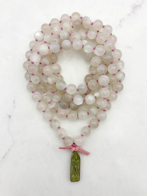 moonstone gemstone mala with brass patina buddha pendant | radiant malas | handmade in boulder, colorado