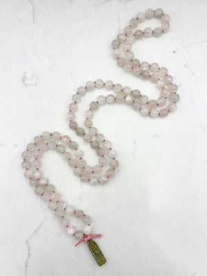 moonstone gemstone mala with brass patina buddha pendant | radiant malas | handmade in boulder, colorado