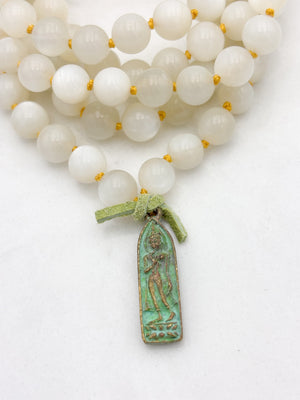 moonstone gemstone mala with brass patina buddha pendant | radiant malas | handmade in boulder, colorado