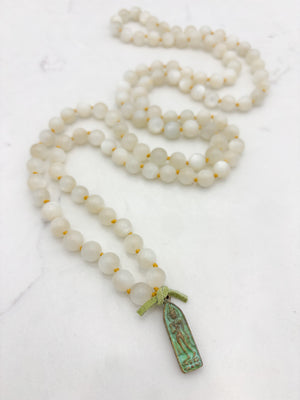 moonstone gemstone mala with brass patina buddha pendant | radiant malas | handmade in boulder, colorado