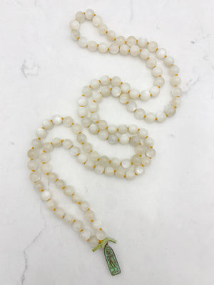 moonstone gemstone mala with brass patina buddha pendant | radiant malas | handmade in boulder, colorado