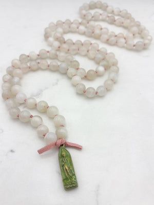 moonstone gemstone mala with verdigris brass  buddha pendant | radiant malas | handmade in boulder, colorado