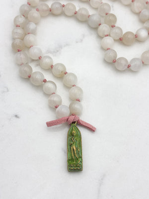 moonstone gemstone mala with verdigris brass  buddha pendant | radiant malas | handmade in boulder, colorado