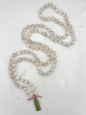 moonstone gemstone mala with brass  buddha pendant | radiant malas | handmade in boulder, colorado