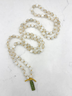 moonstone gemstone mala with verdigris brass  buddha pendant | radiant malas | handmade in boulder, colorado