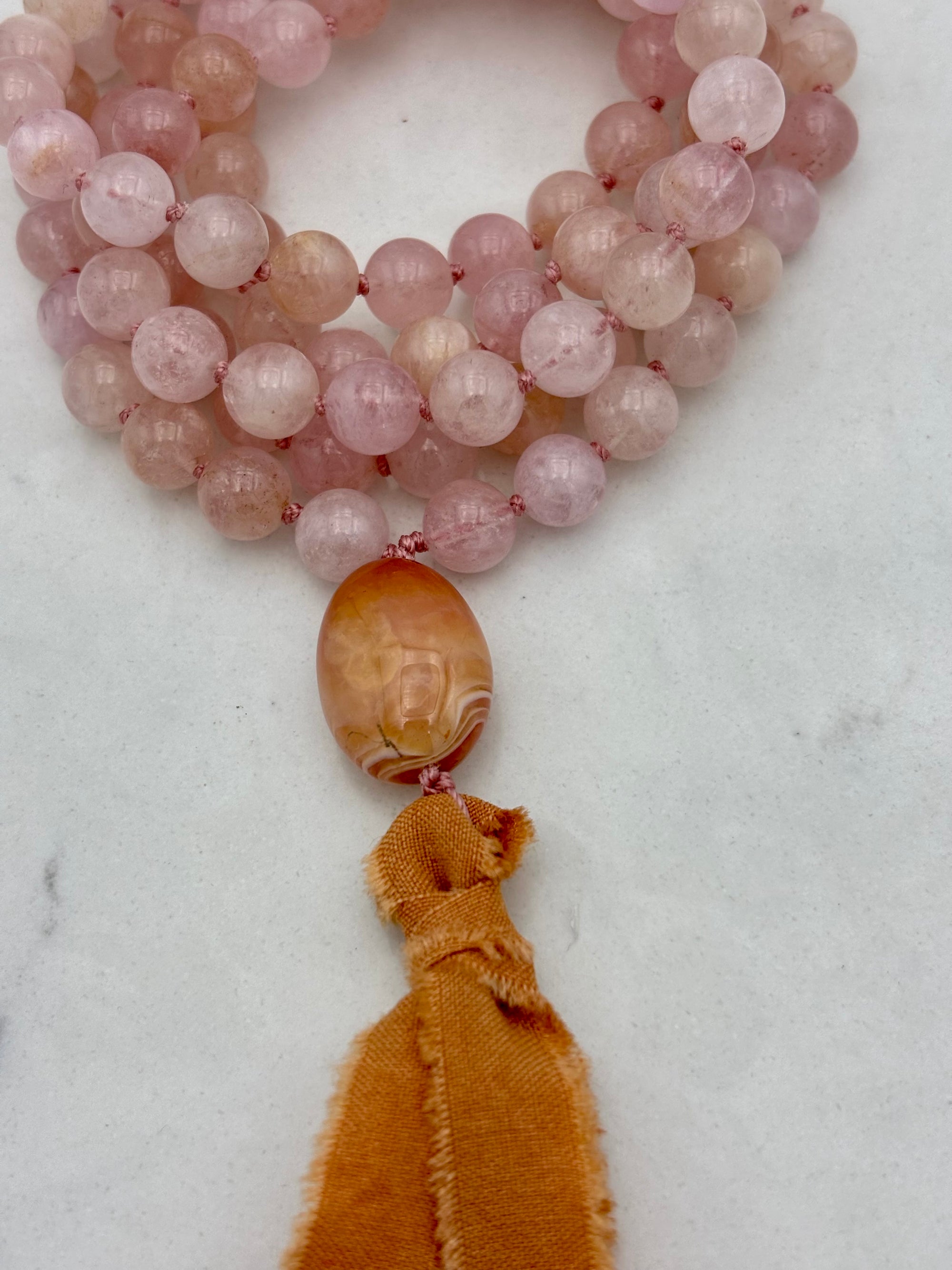 morganite gemstone mala | radaint malas  handmade in bouder, colorado