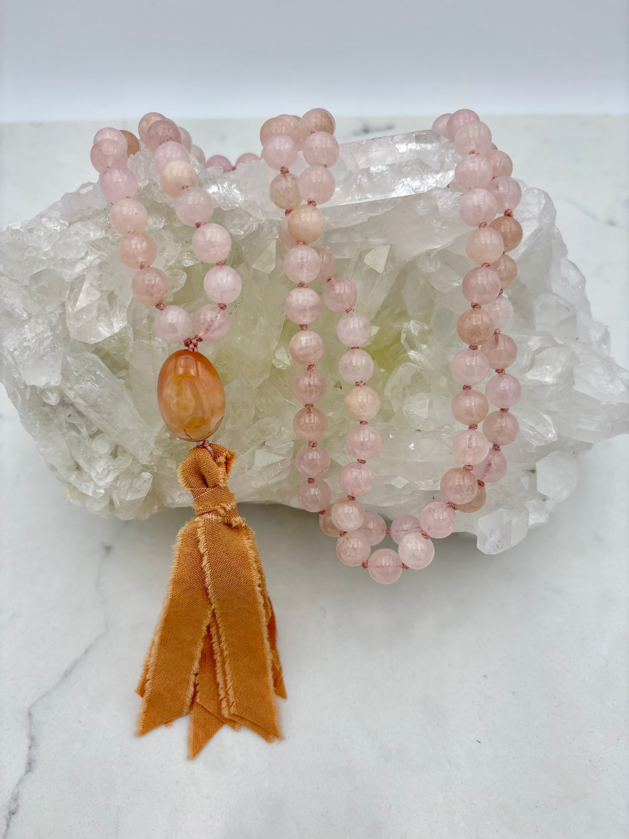 morganite gemstone mala | radaint malas  handmade in bouder, colorado