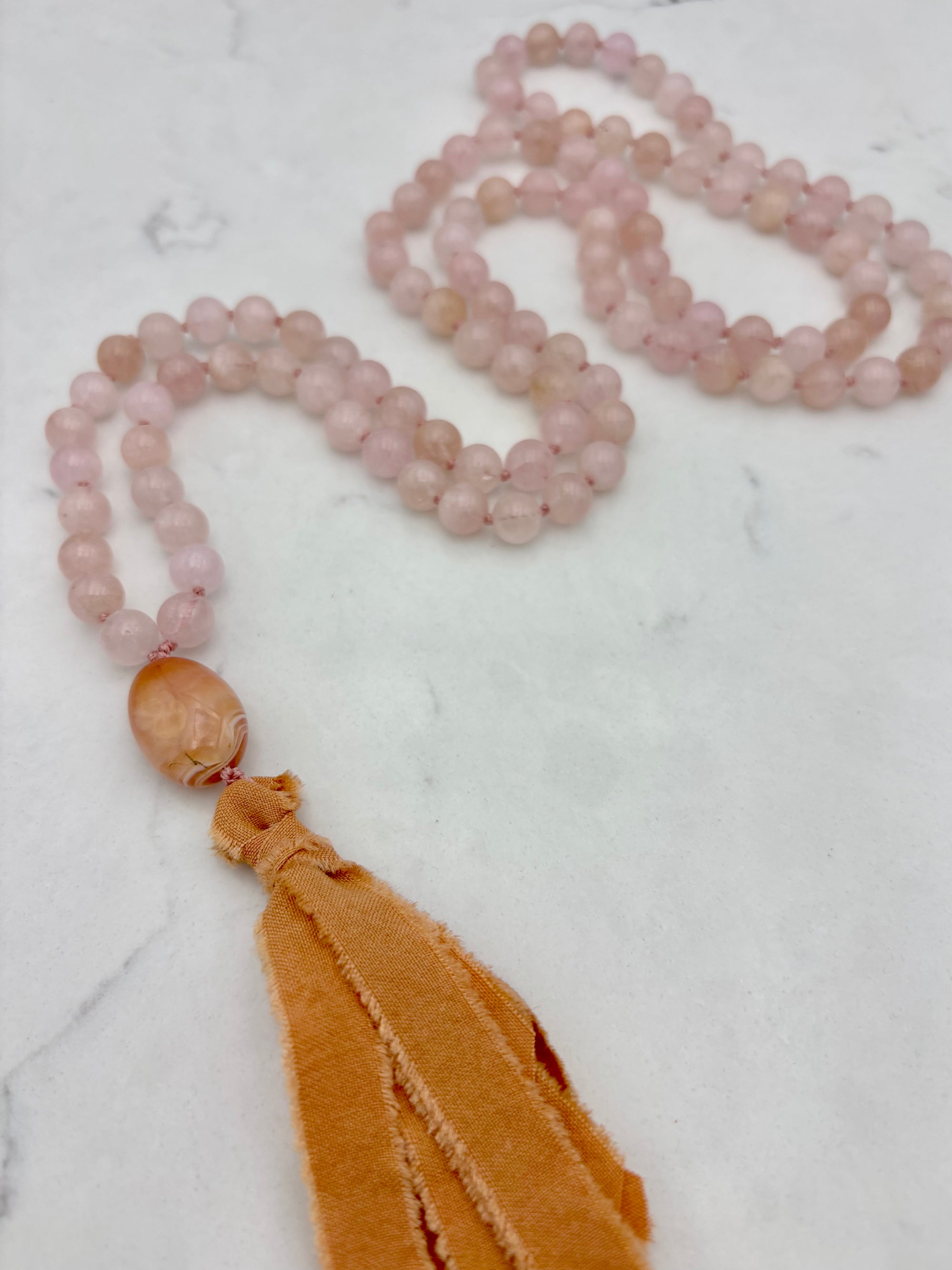 morganite gemstone mala | radaint malas  handmade in bouder, colorado