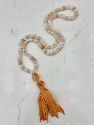 Morganite Mala with Silk Tassel