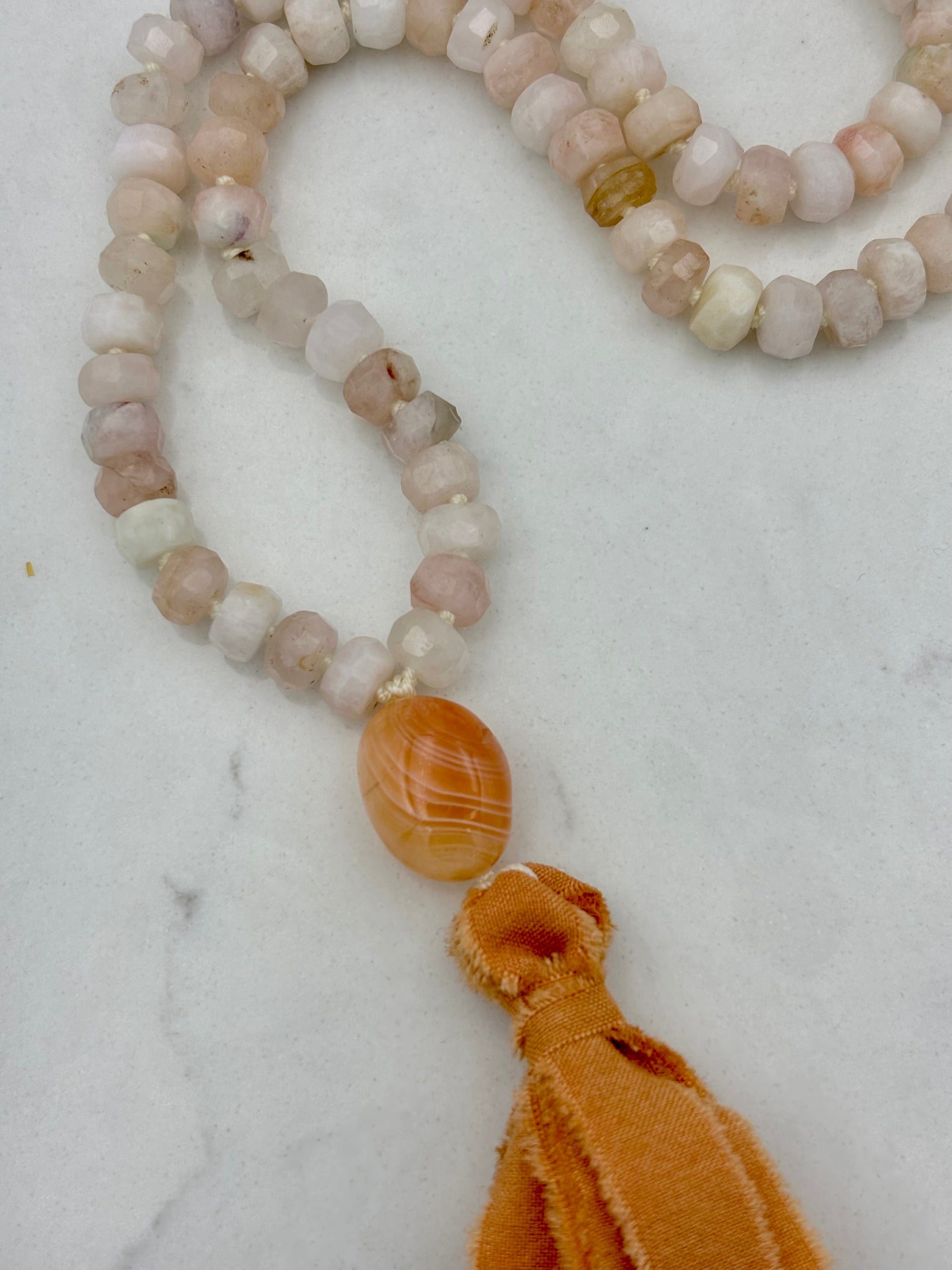 Morganite Mala with Silk Tassel