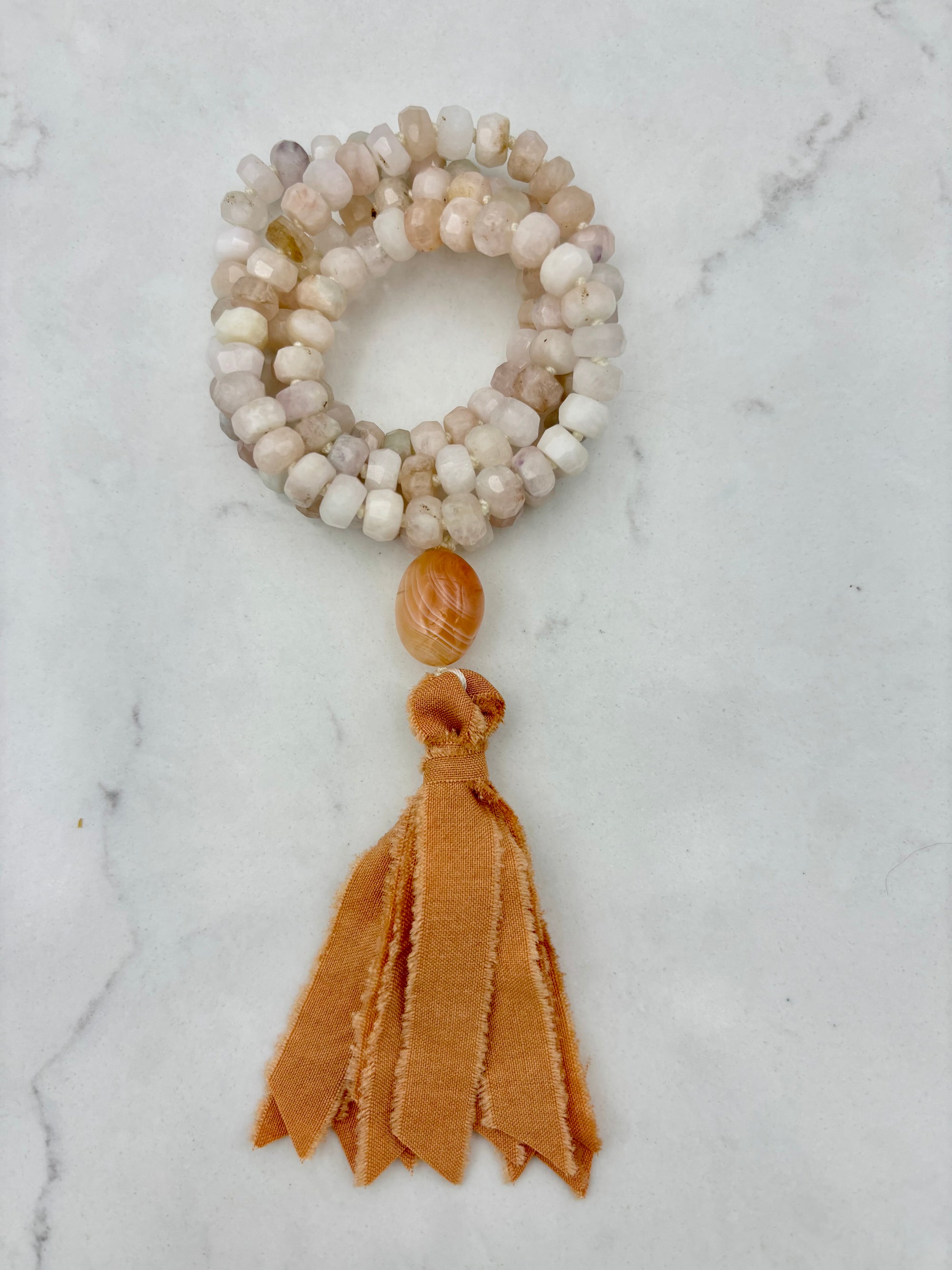 Morganite Mala with Silk Tassel