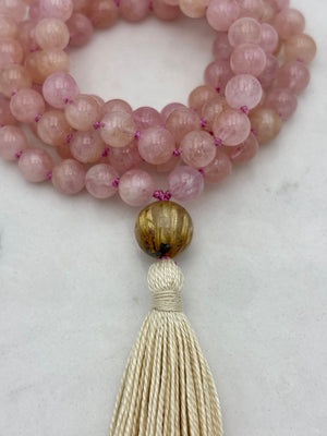 morganite gemstone mala | radaint malas  handmade in bouder, colorado