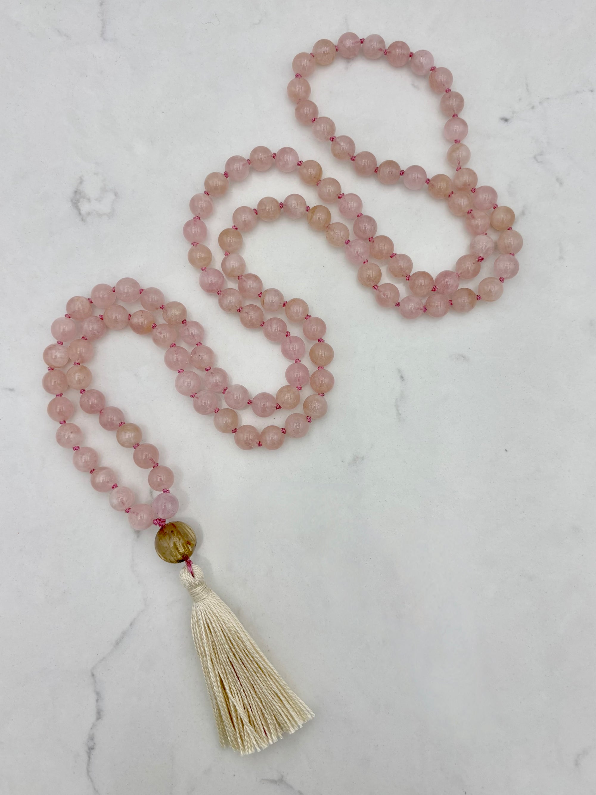 morganite gemstone mala | radaint malas  handmade in bouder, colorado