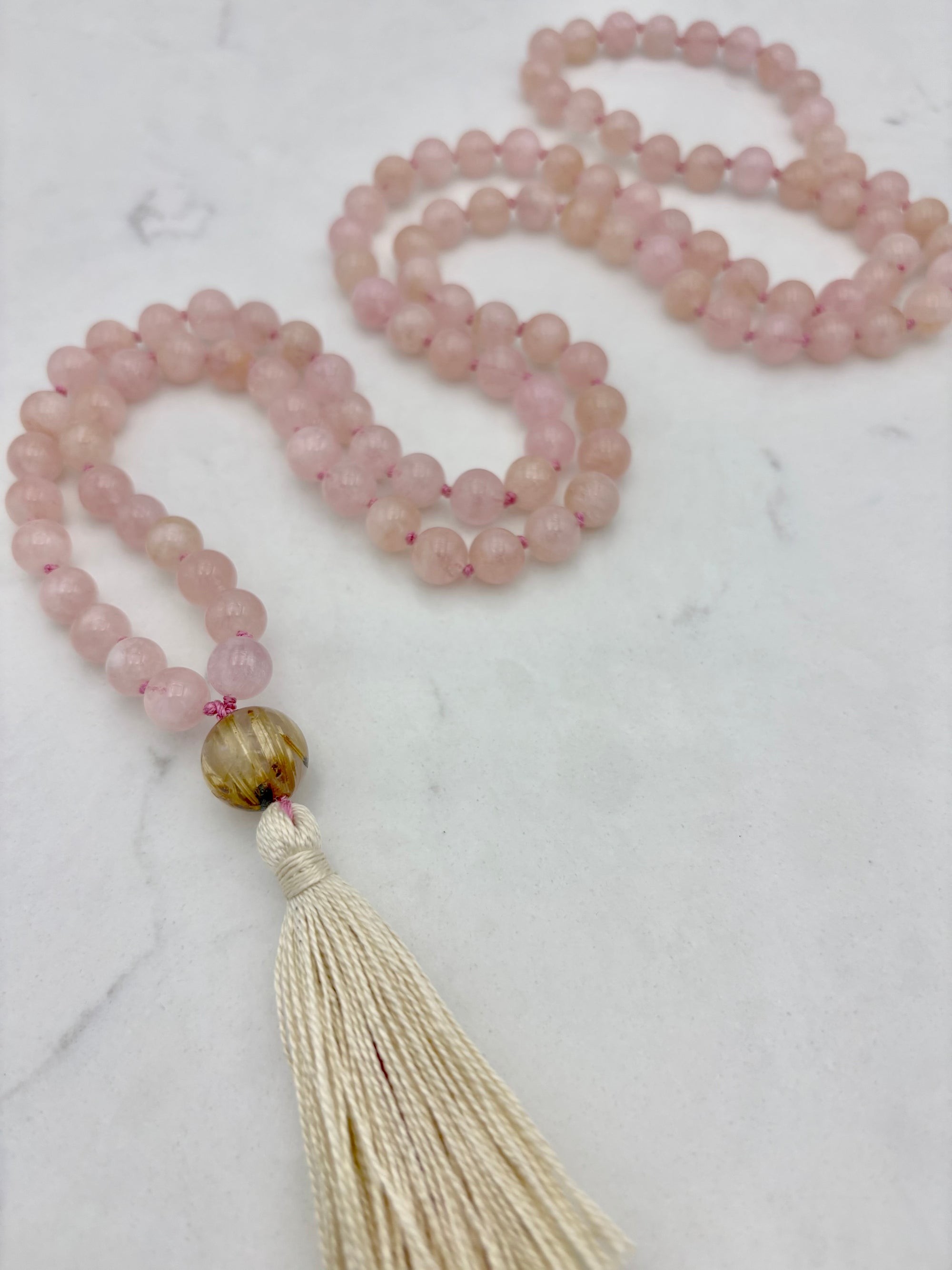 morganite gemstone mala | radaint malas  handmade in bouder, colorado