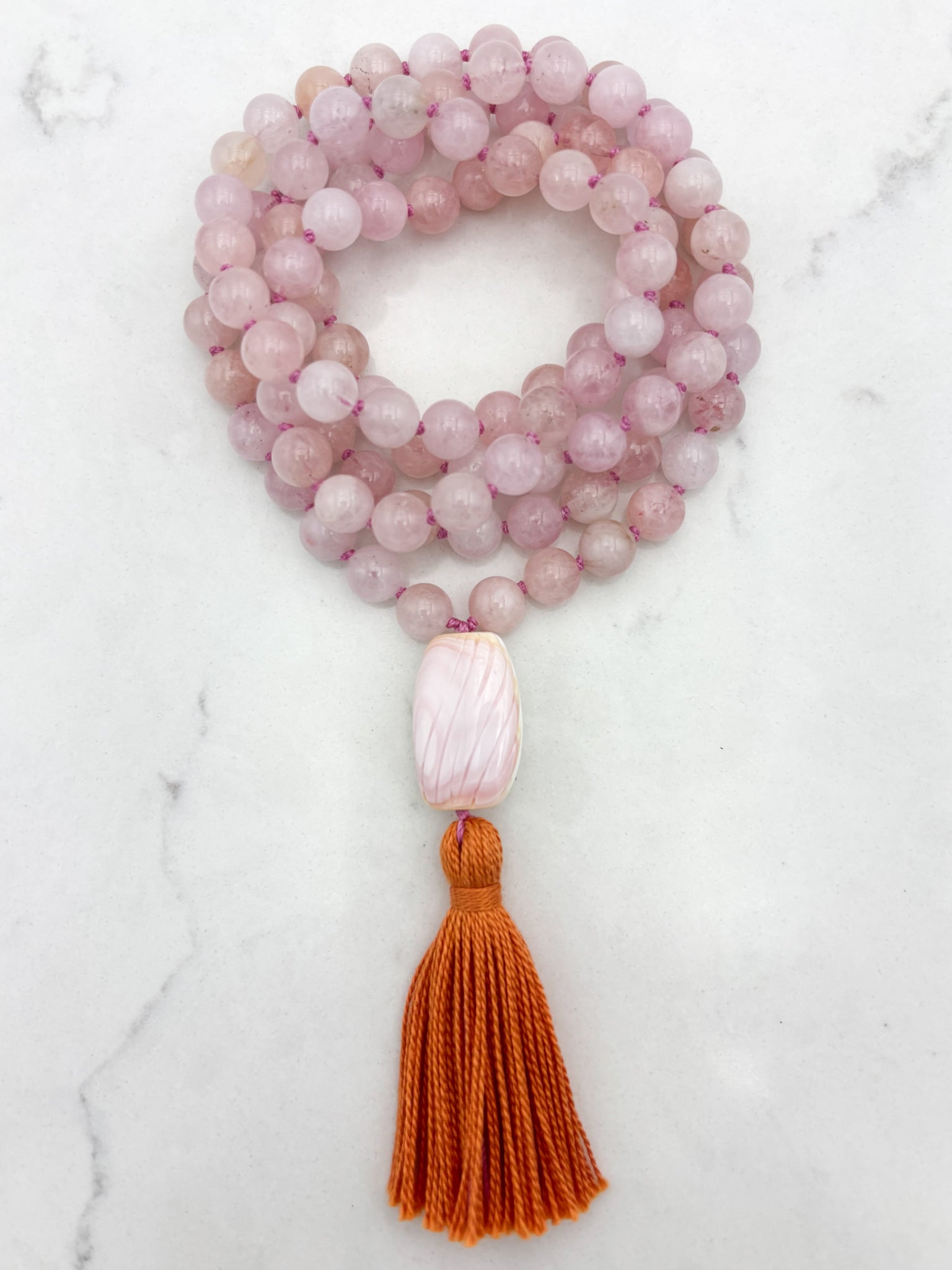morganite gemstone mala necklace | radiant malas | handmade in boulder,colorado