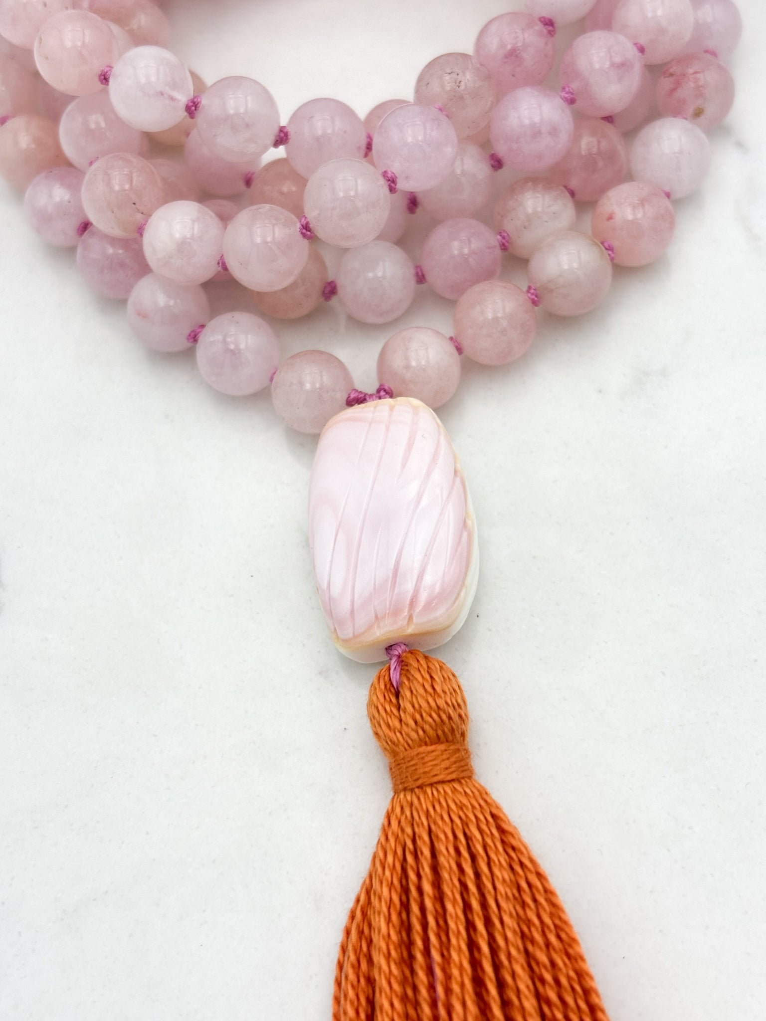 morganite gemstone mala necklace | radiant malas | handmade in boulder,colorado