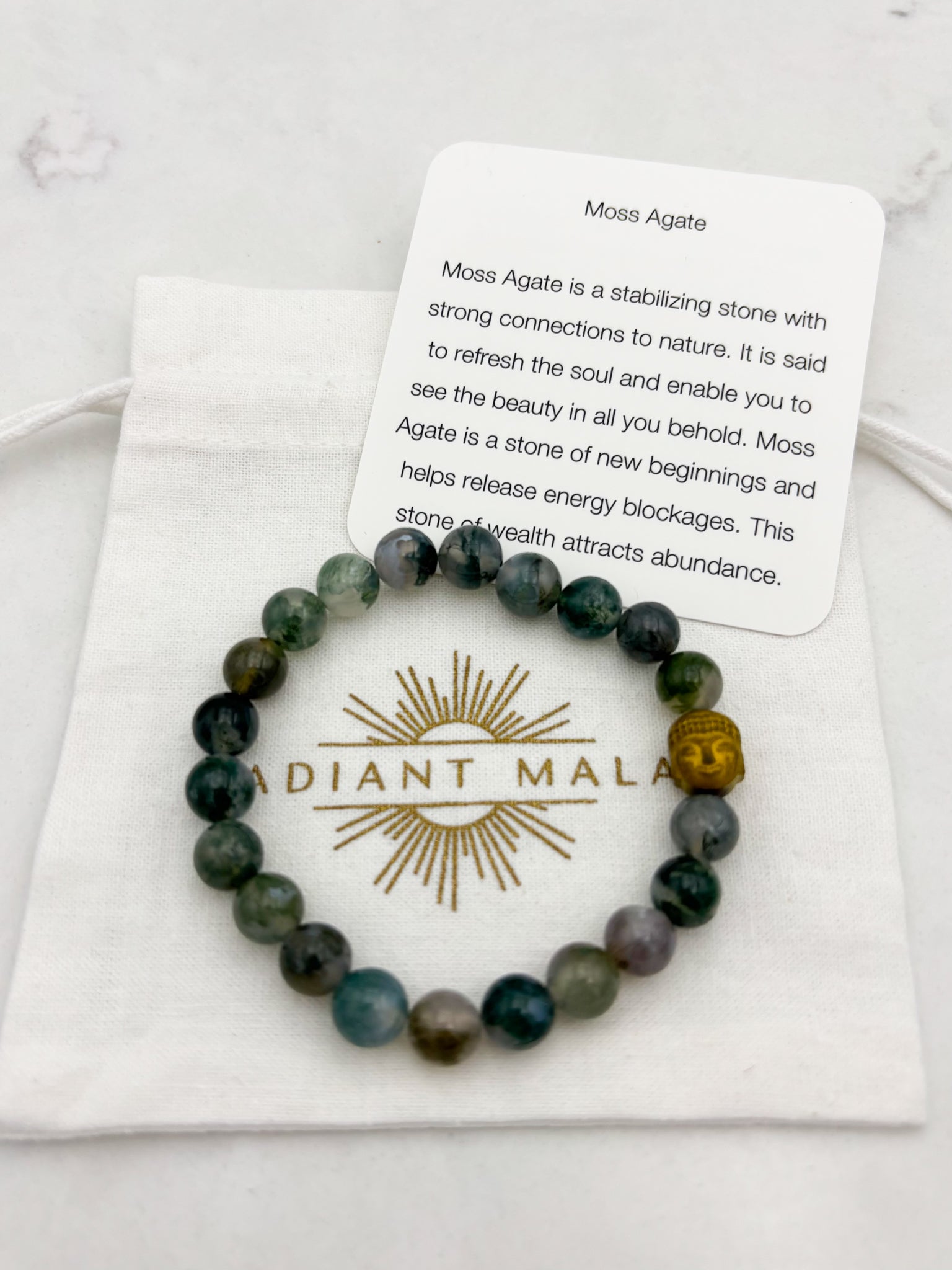 moss agate gemstone bracelet | radiant malas | handmade in boulder, colorado