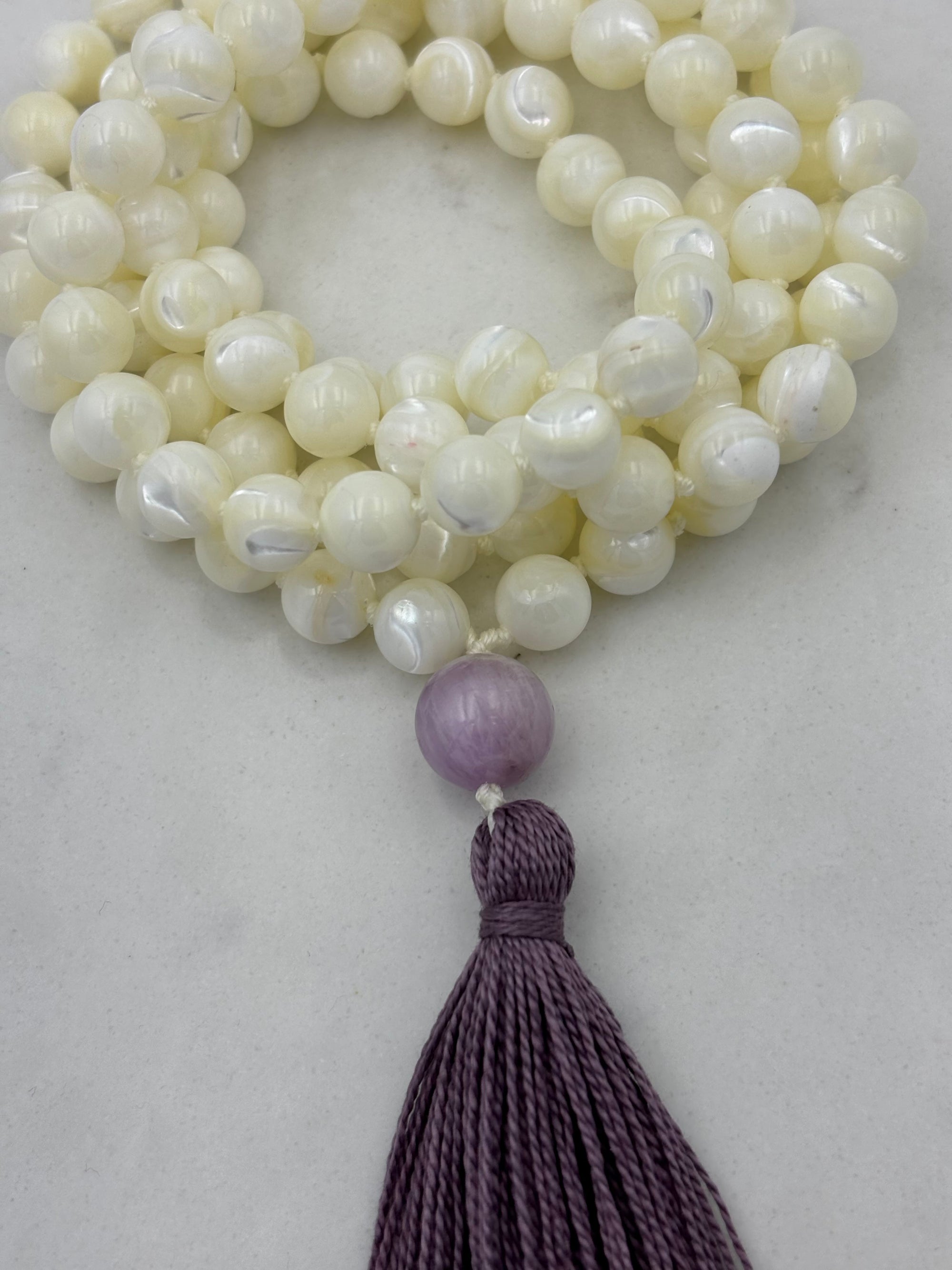 mother of pearl mala necklace | handmade in boulder, colorado | radiant malas