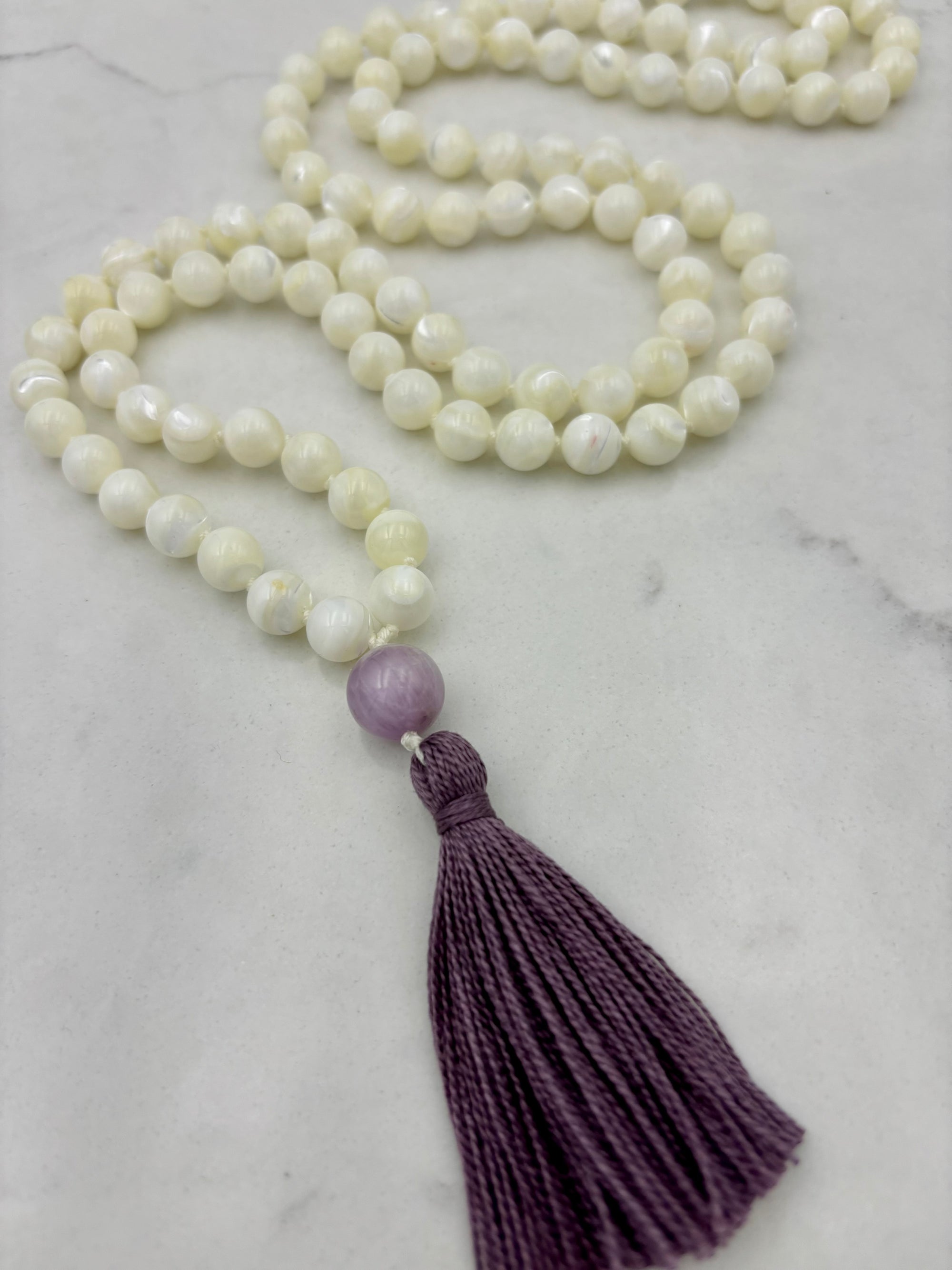 mother of pearl mala necklace | handmade in boulder, colorado | radiant malas