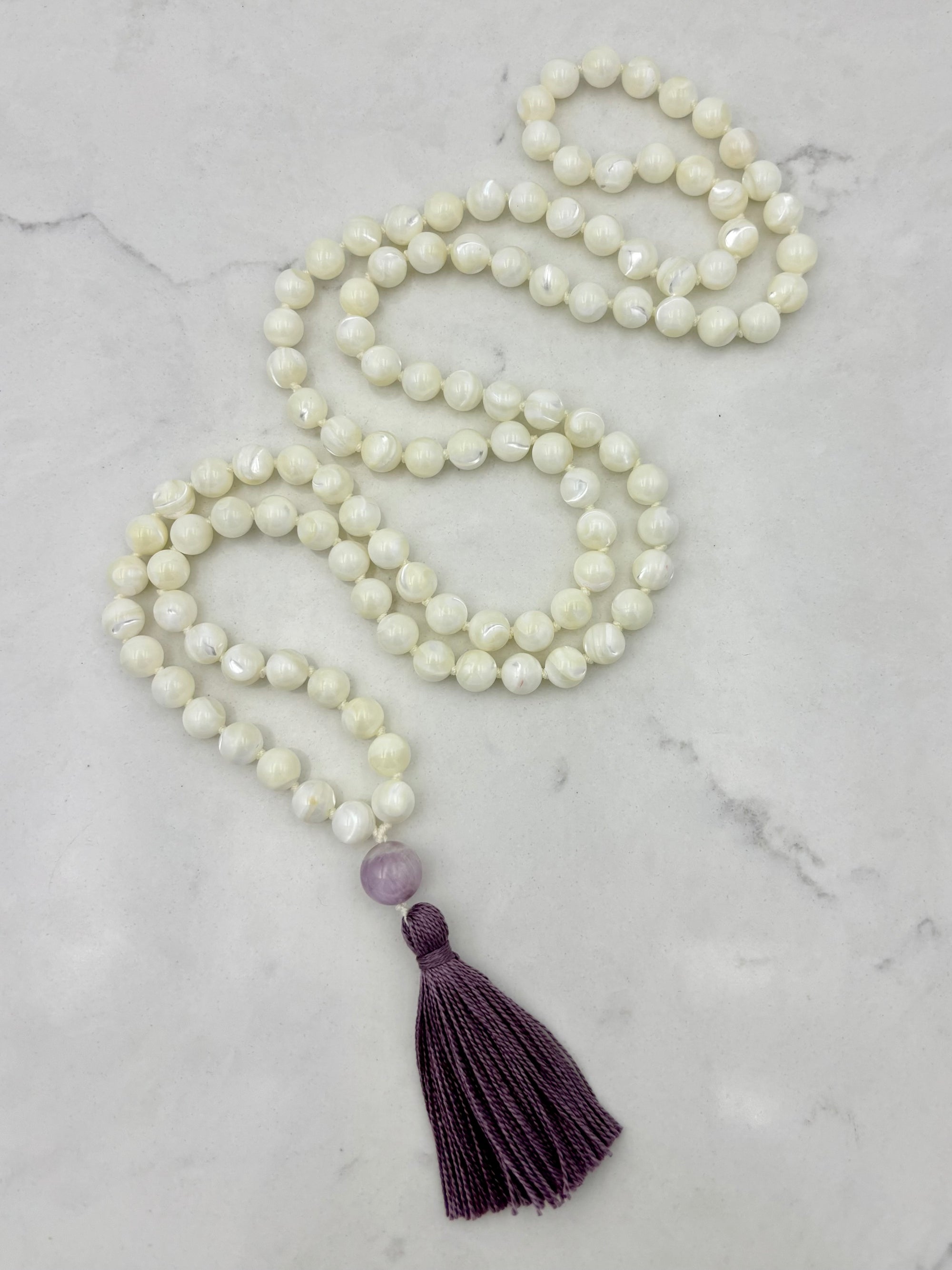 mother of pearl mala necklace | handmade in boulder, colorado | radiant malas