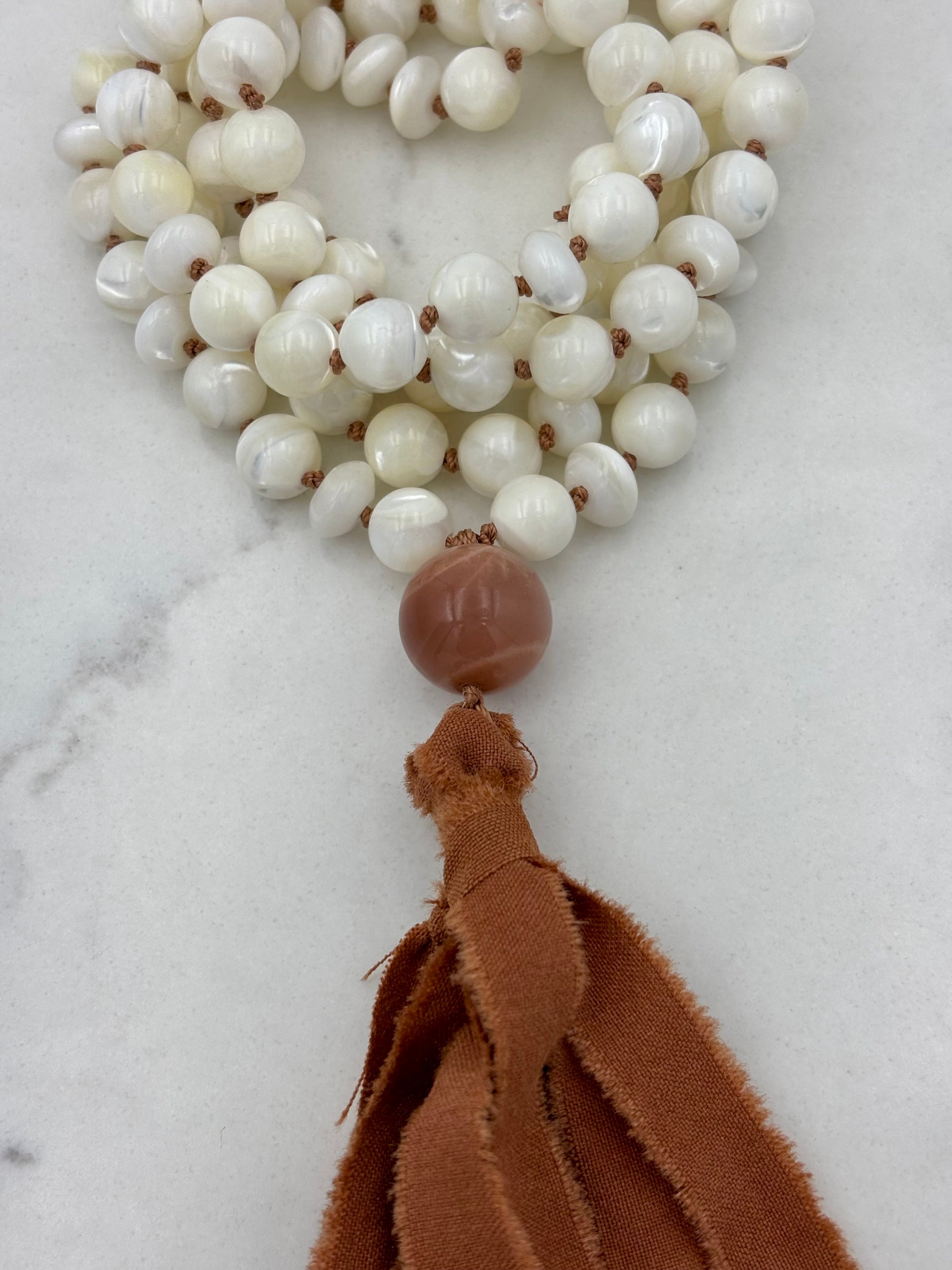 mother of pearl gemstone mala | handmade in boulder, colorado | radiant malas