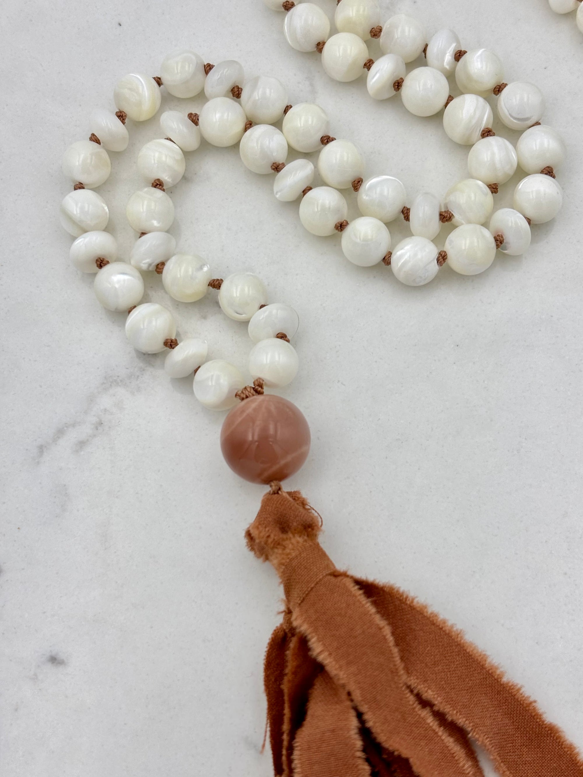 mother of pearl gemstone mala | handmade in boulder, colorado | radiant malas