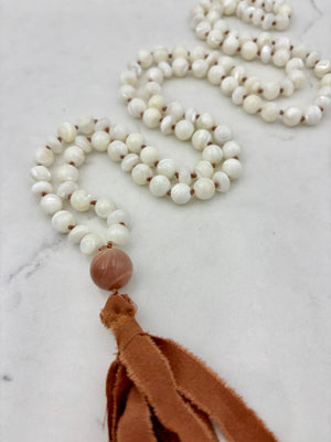 mother of pearl gemstone mala | handmade in boulder, colorado | radiant malas