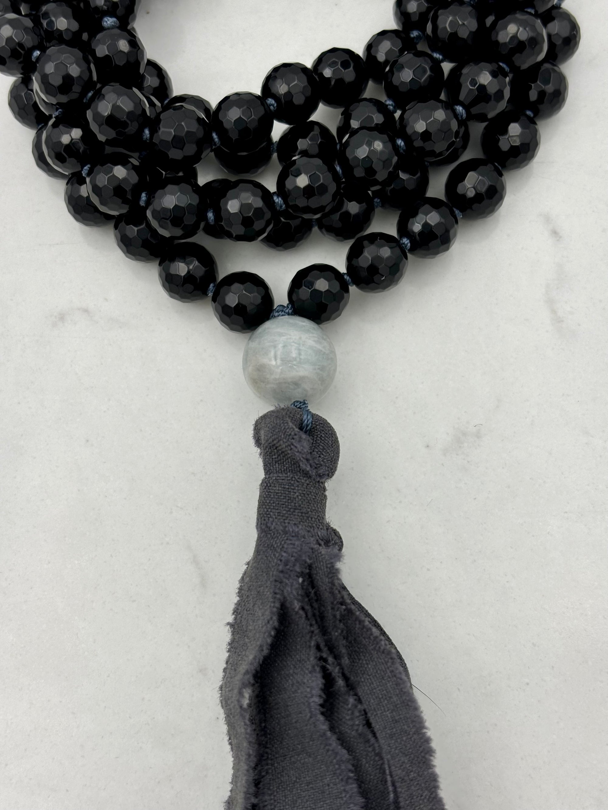 onyx gemstone mala with silk tassel | radiant malas | handmade in boulder, colorado