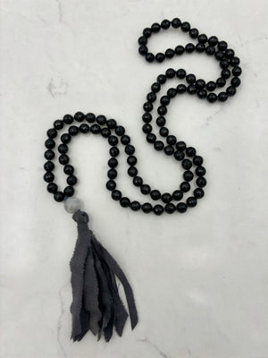 onyx gemstone mala with silk tassel | radiant malas | handmade in boulder, colorado