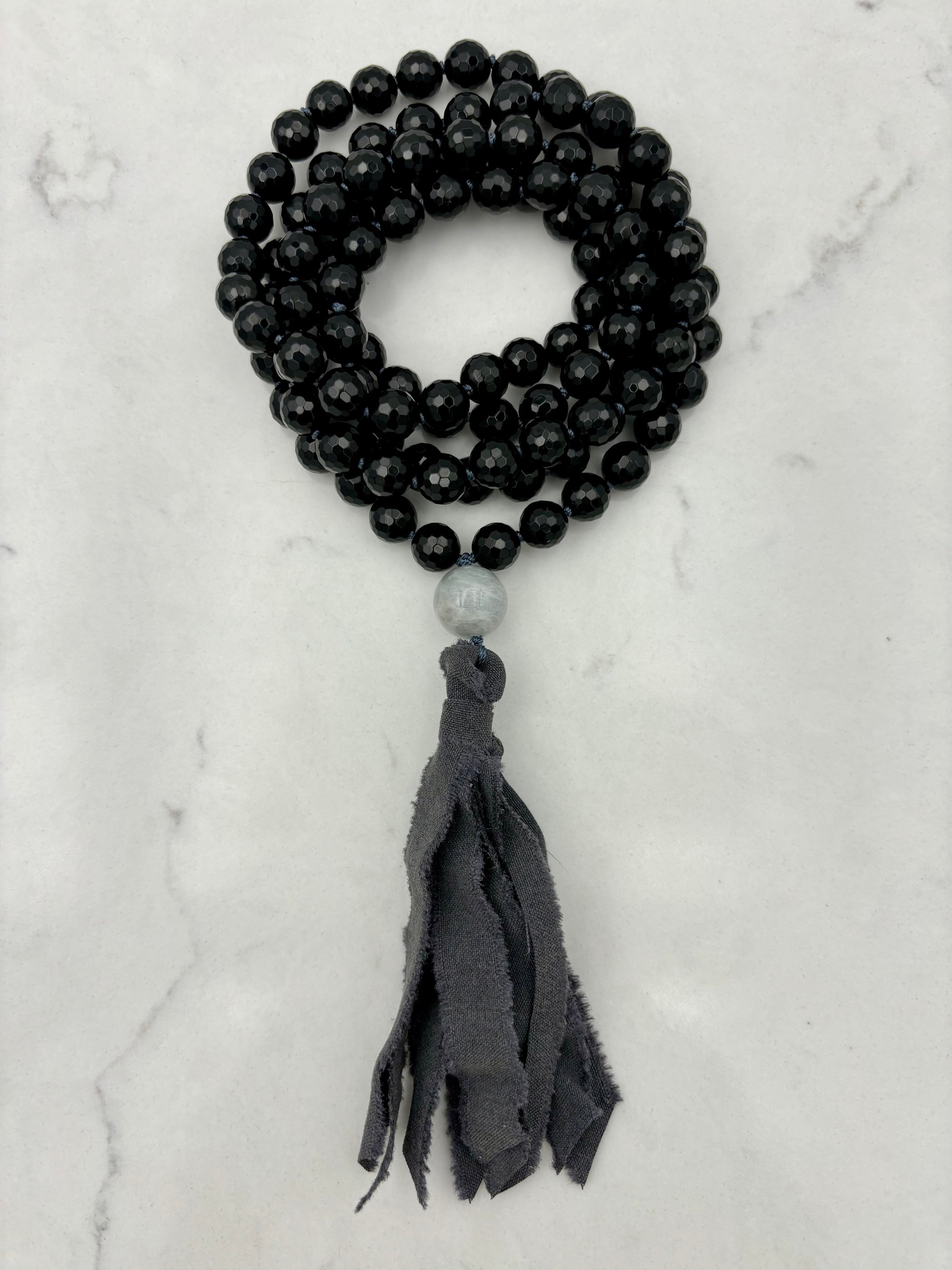 onyx gemstone mala with silk tassel | radiant malas | handmade in boulder, colorado