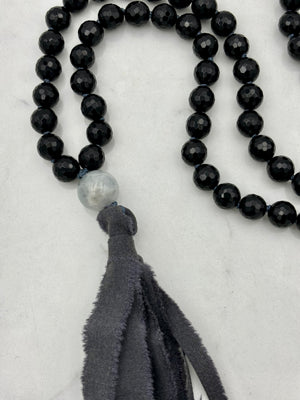 onyx gemstone mala with silk tassel | radiant malas | handmade in boulder, colorado