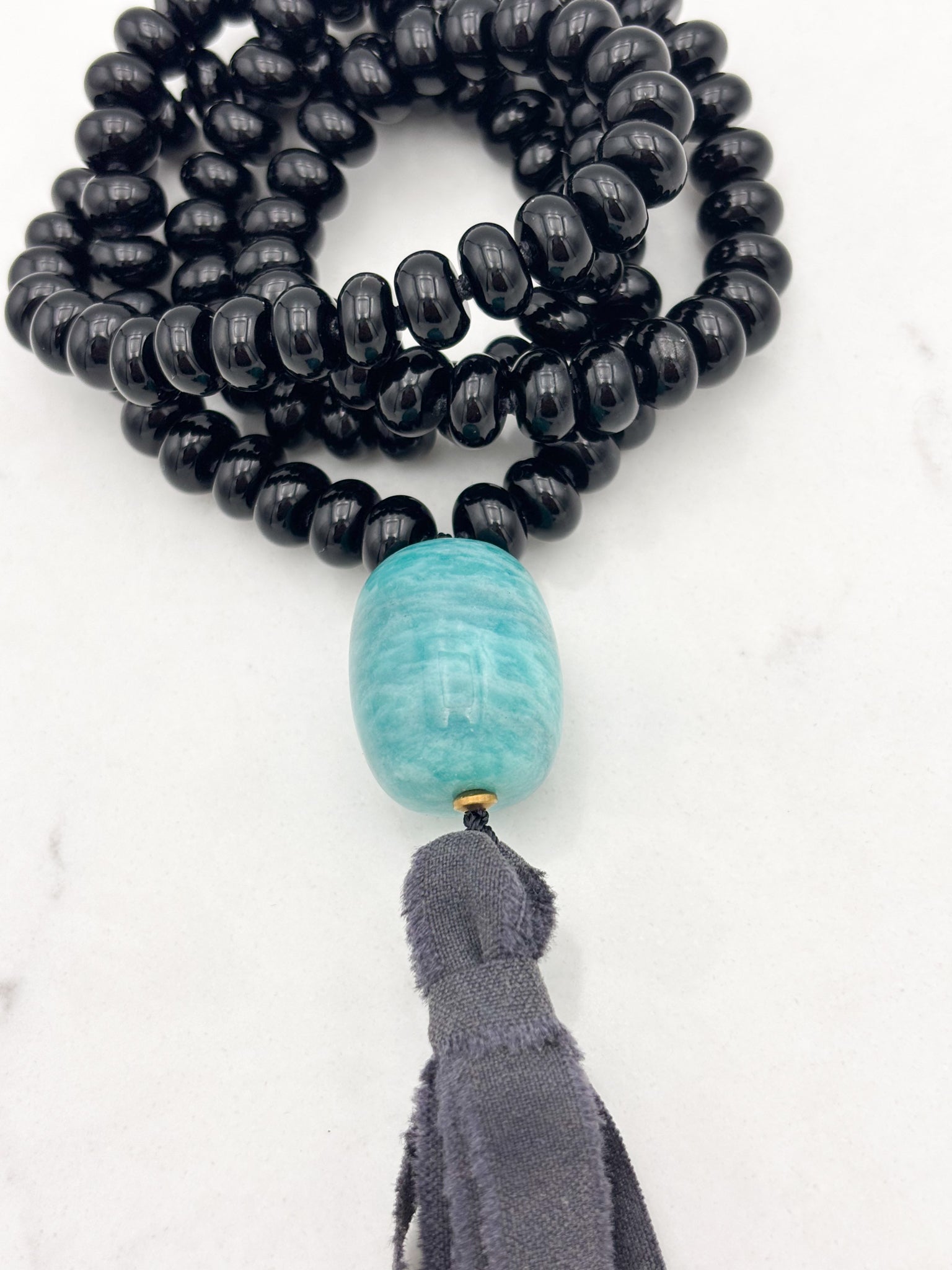 Onyx Gemstone Mala with Silk Tassel