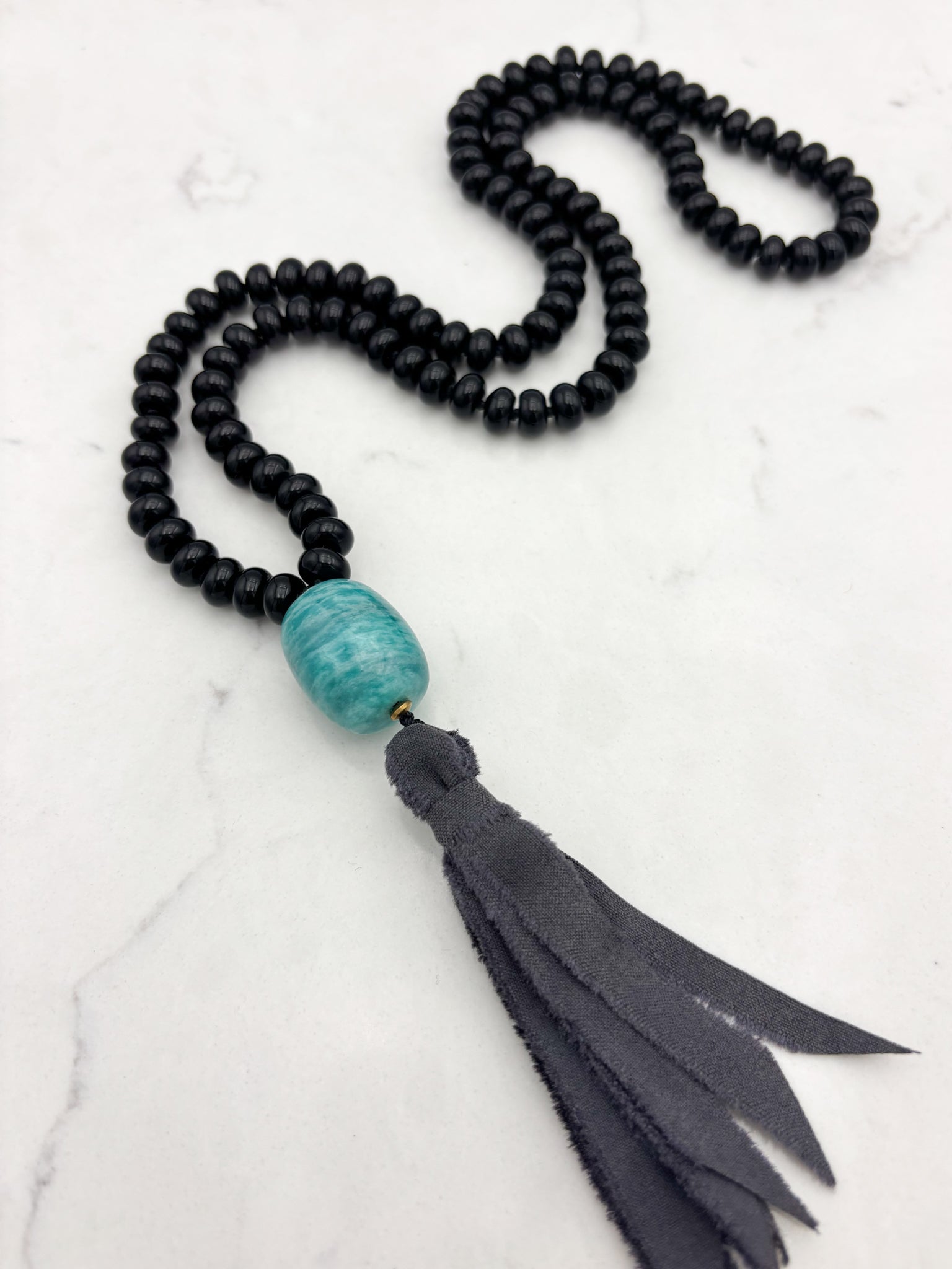 Onyx Gemstone Mala with Silk Tassel