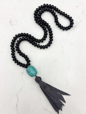 Onyx Gemstone Mala with Silk Tassel