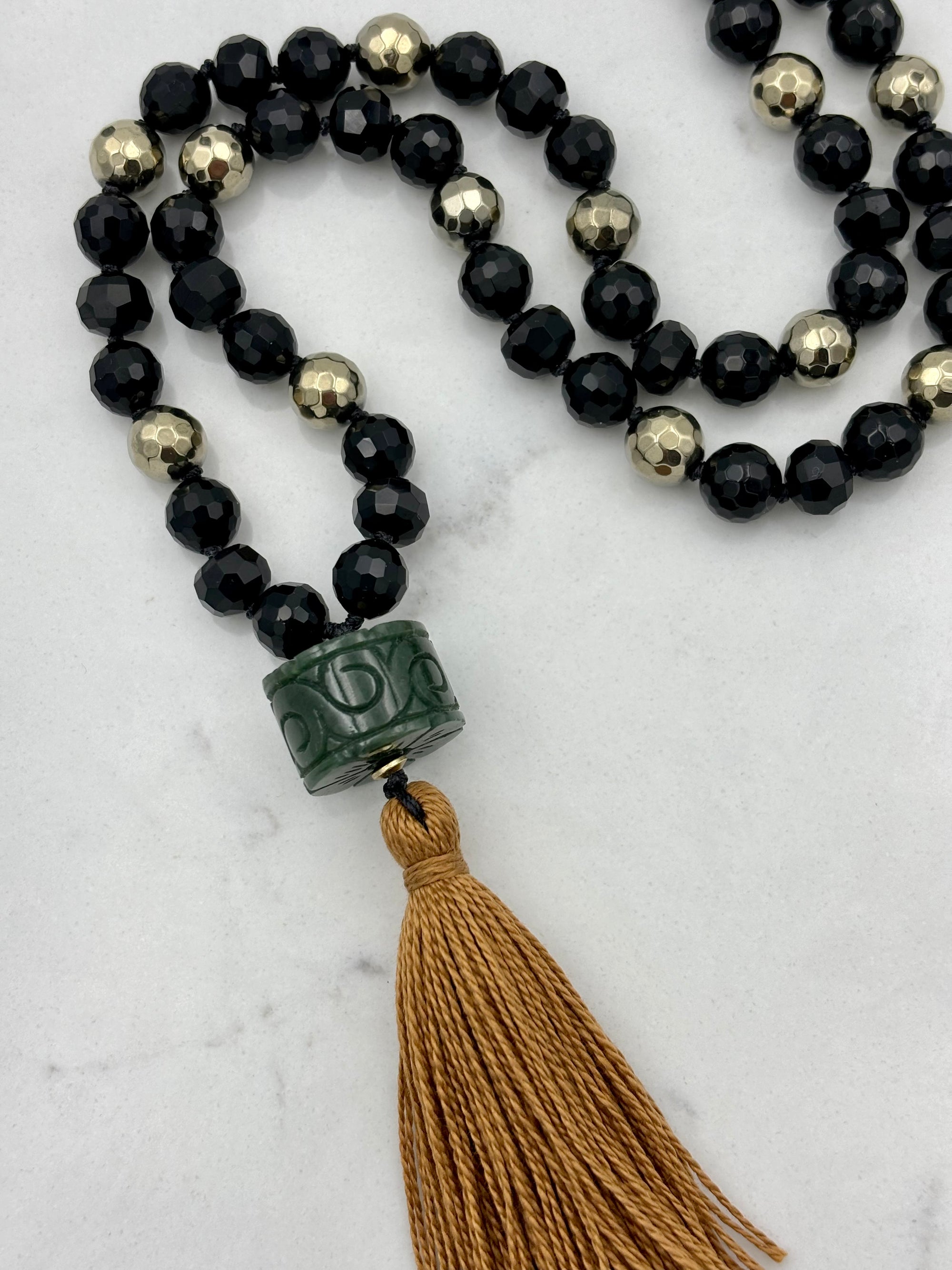 onyx and pyrite gemstone mala | handmade in boulder, colorado | radiant malas